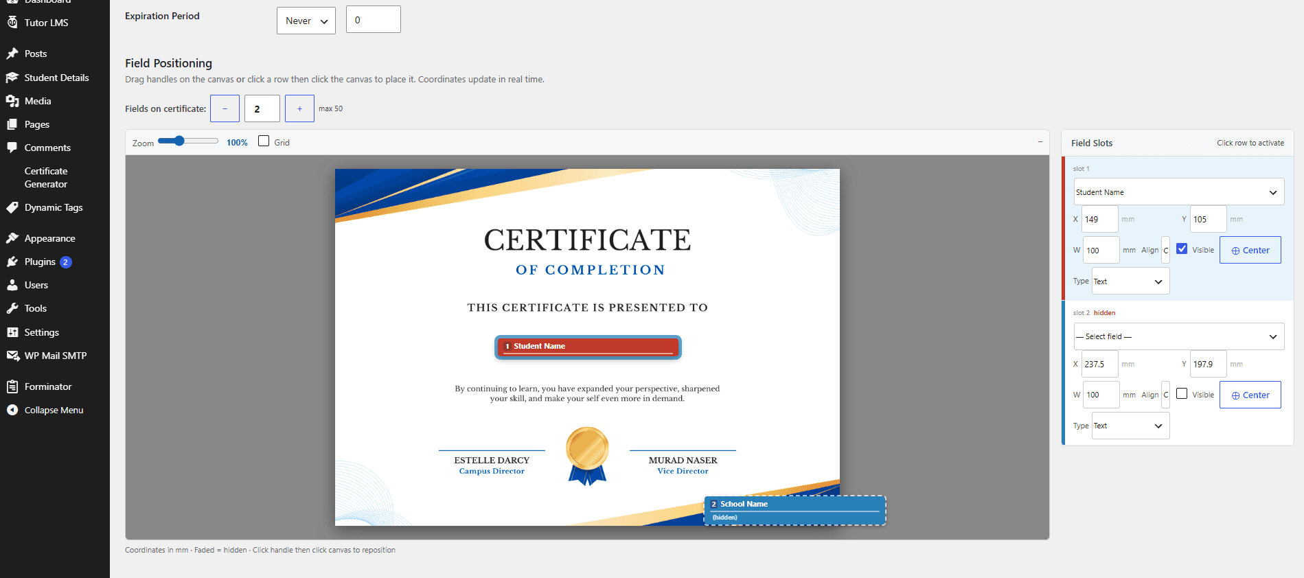 Certificate Generator dashboard