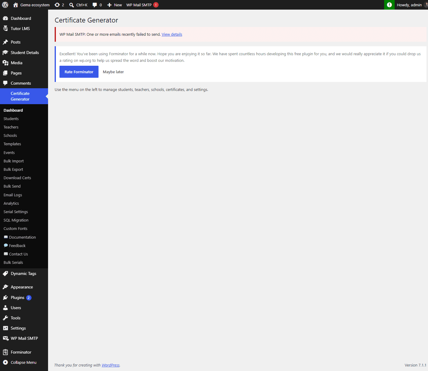 Everything in one admin menu